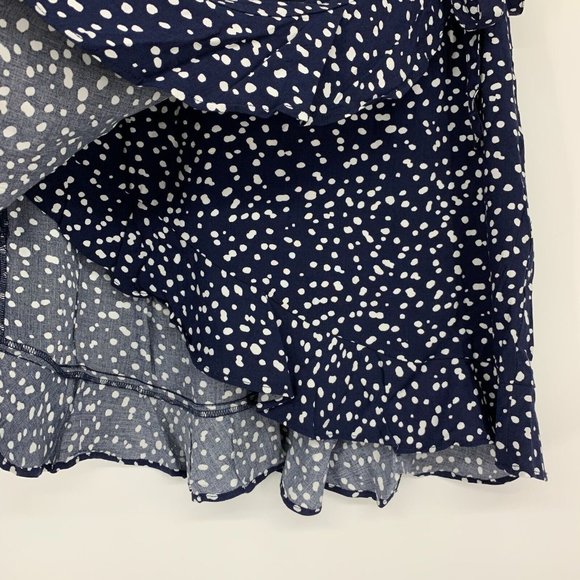 J.Crew Skirt Faux Wrap Mini Blue White Polka Dot Ruffle - Picture 5 of 9